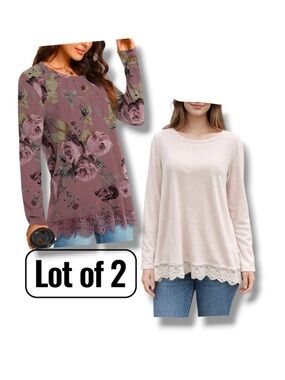 Crochet Hem Tee Netsmile Long Sleeve Tunic Tops Women's Size Medium